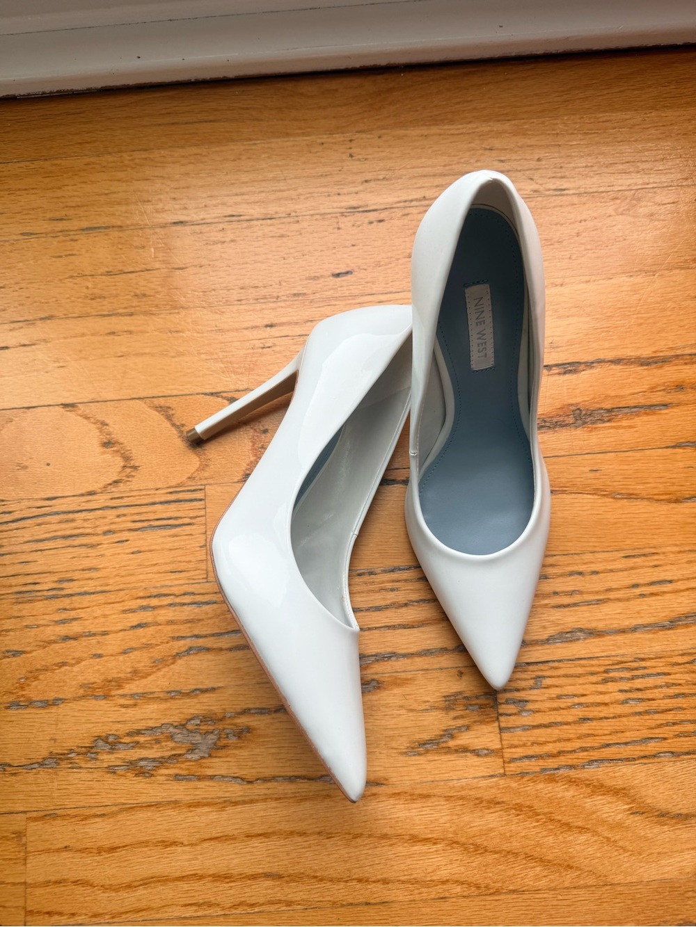 Nine West White Patent Pointed-Toe Pumps with Stiletto Heel